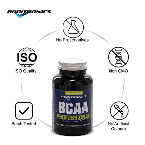 BCAA Professional No preservatives, Non GMO, No Artificial colours, Batch Tested and ISO Quality