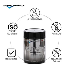 Boditronics Glutamine 500g No Preservatives Non GMO No Artificial Colours Batch Tested ISO Quality