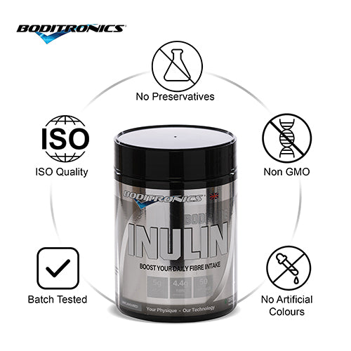 Boditronics Bodipure Inulin 250g No Preservatives Non GMO No Artificial Colours Batch Tested ISO Quality