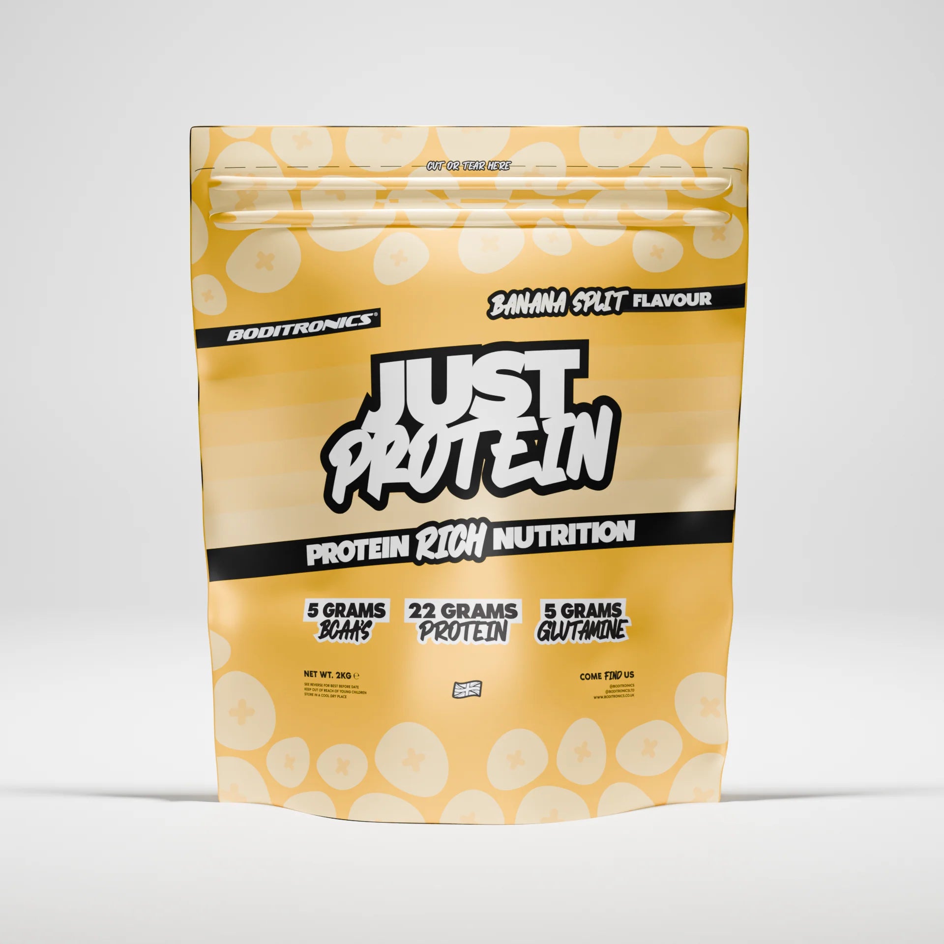 Boditronics Just Protein Banana Split 2kg front of pouch