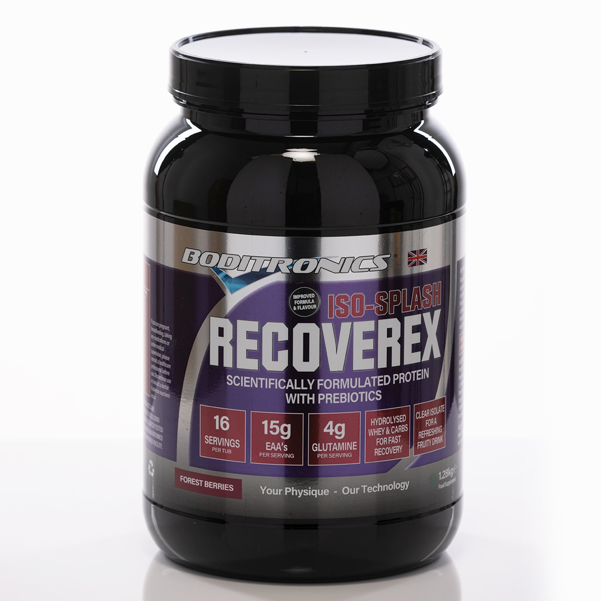 1.28kg Tub of Boditronics Iso Splash RecoverEx in Forest Berries Flavour
