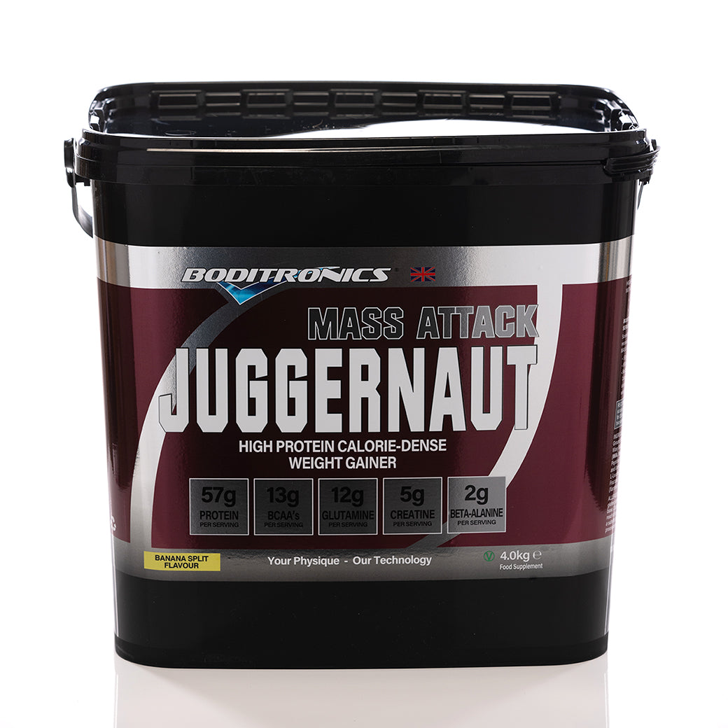 Boditronics Mass Attack Juggernaut 4kg Banana Split front of tub