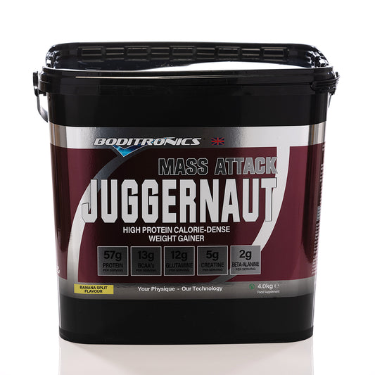 Boditronics Mass Attack Juggernaut 4kg Banana Split front of tub