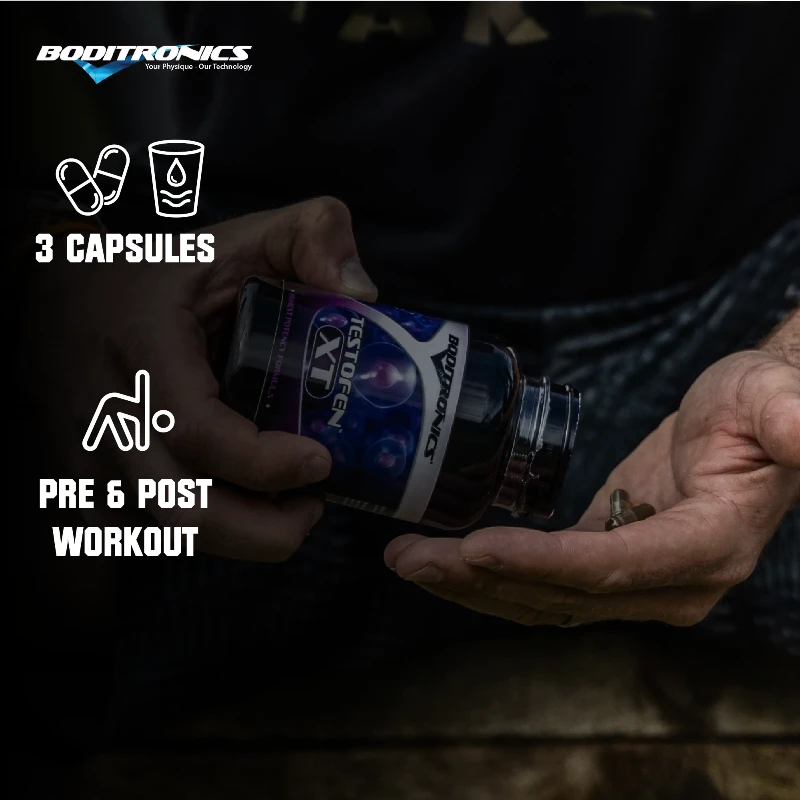 Testofen XT directions 3 capsules pre and post workout