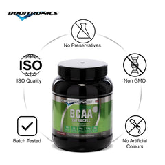 Boditronics BCAA Intracell Xtra, No preservatives, Non GMO, No artificial colours, batch tested and ISO quality