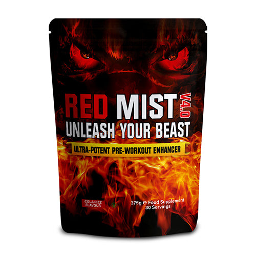 Boditronics Red Mist pre workout enhancer 375g front of pouch