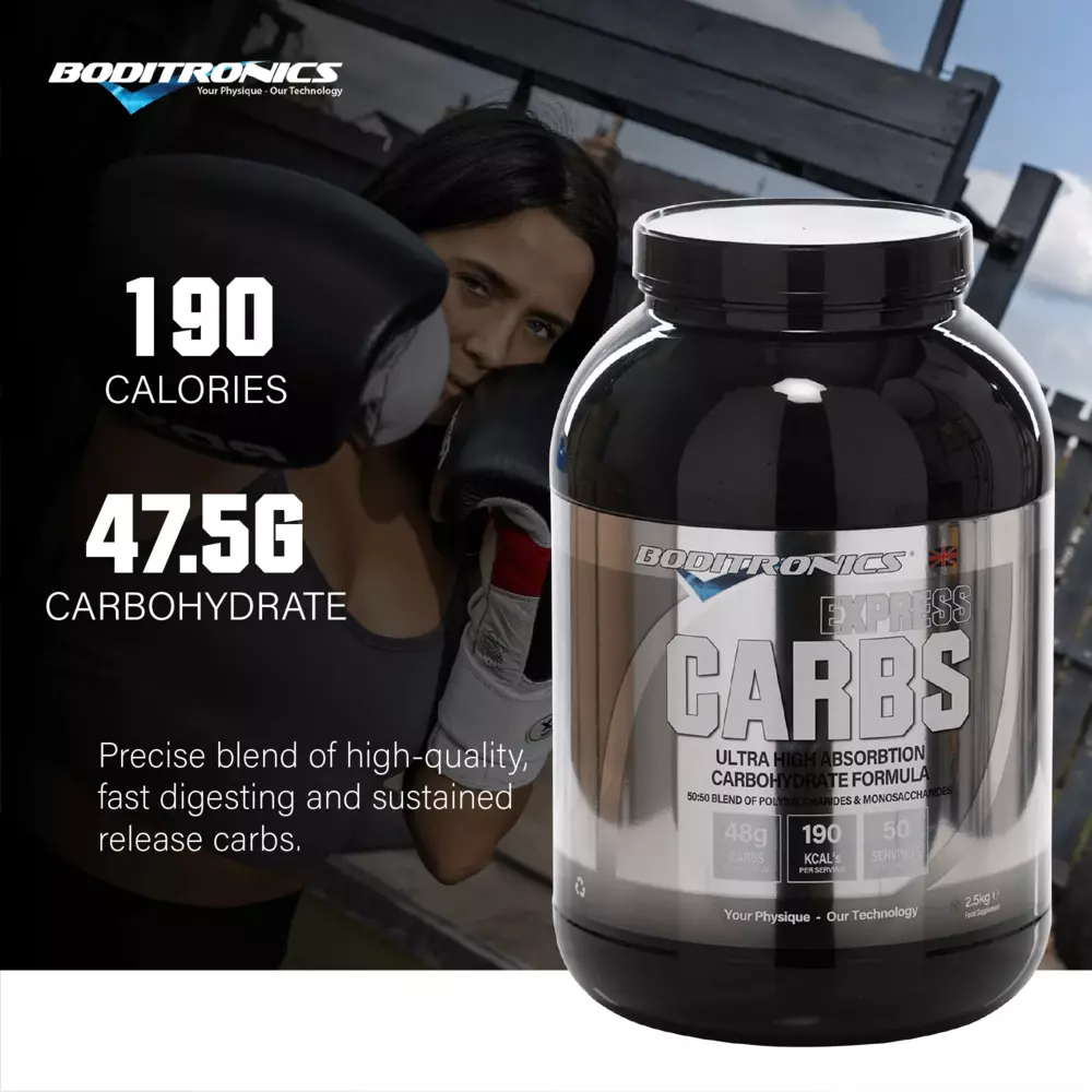 Boditronics Express Carbs 190 Calories 47.5g Carbohydrates precise blend of high quality fast digesting sustained release carbs 