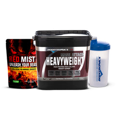 Boditronics Mass Attack Heavyweight 6kg Milk Chocolate Bundle with Red Mist Pouch Apple Burst and Shaker  