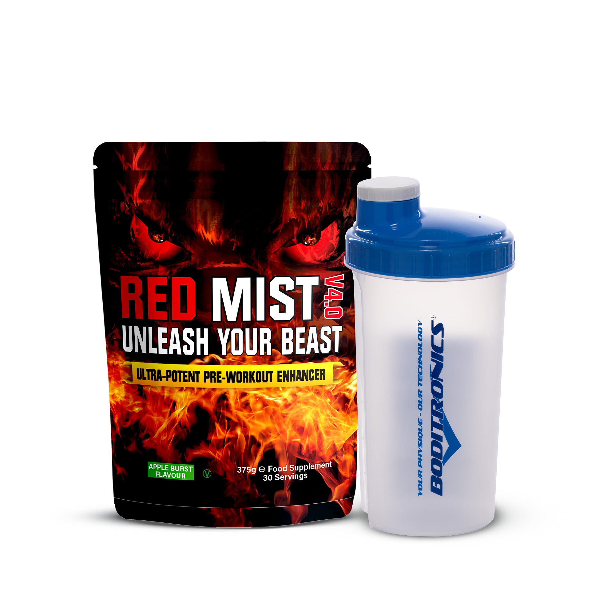 Boditronics Red Mist Apple Burst Flavour 375g with Shaker Bundle 