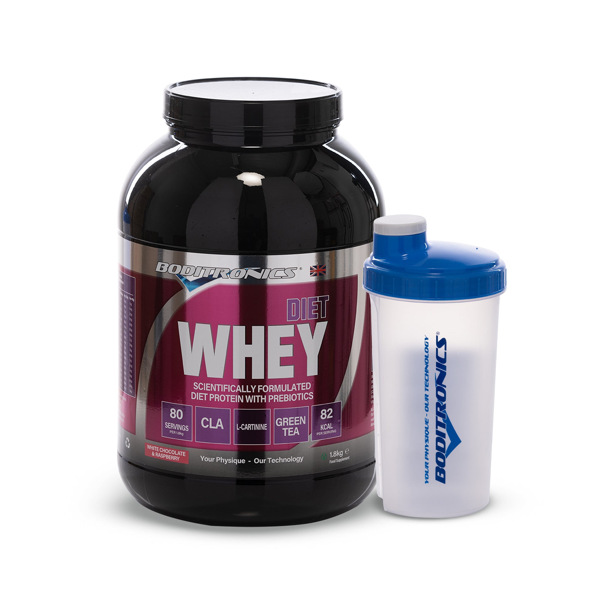 Boditronics Diet Whey 1.8kg White Chocolate and Raspberry with Shaker 