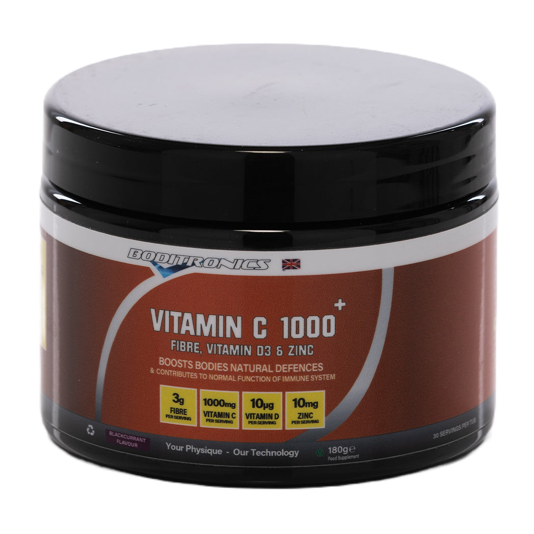 Vitamin C 1000mg+ Fibre, Vitamin D3 & Zinc Powder - Flavoured - 180g Tub-30 Servings